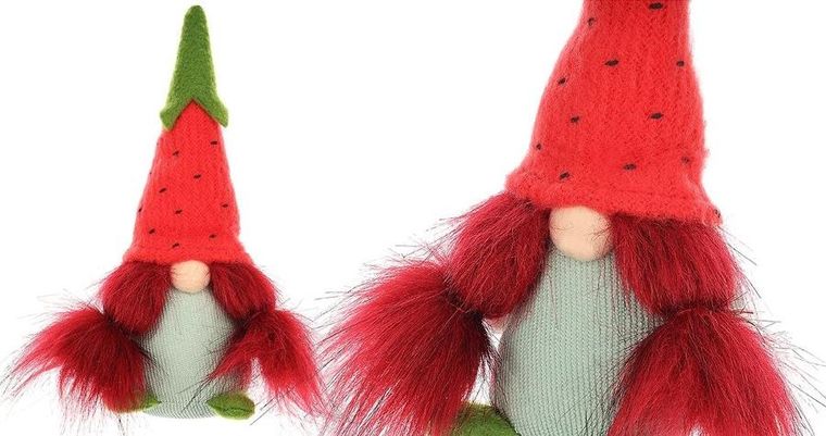 Saska Garden, dekoracja wiosenna, skrzat gnom, truskawka, 20 cm