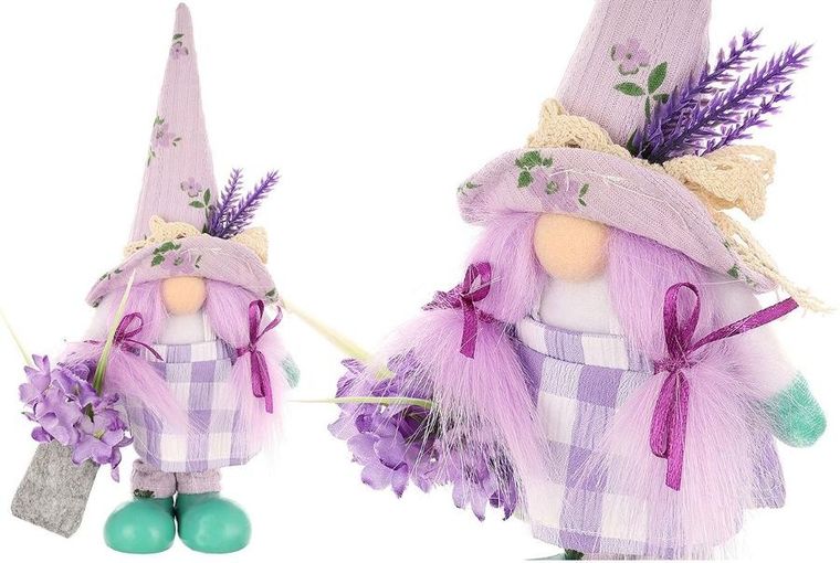 Saska Garden, dekoracja wiosenna, skrzat gnom, z lawendą, 25 cm