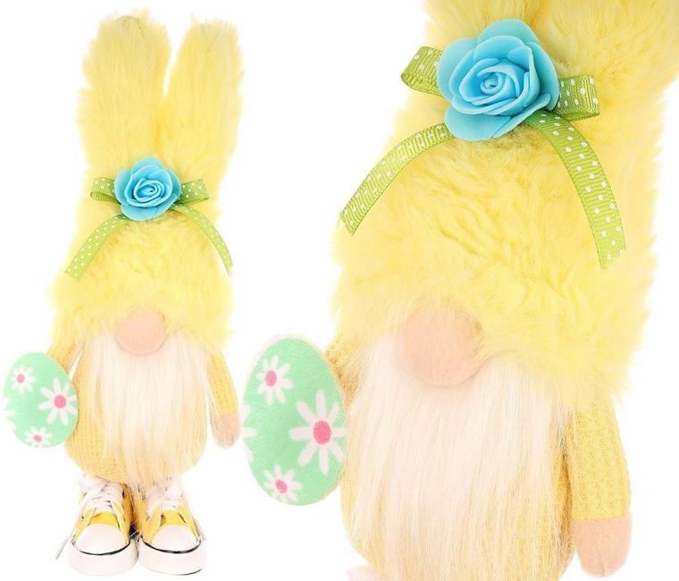Saska Garden, dekoracja wiosenna, skrzat gnom, zajączek w trampkach, żółty, 25 cm