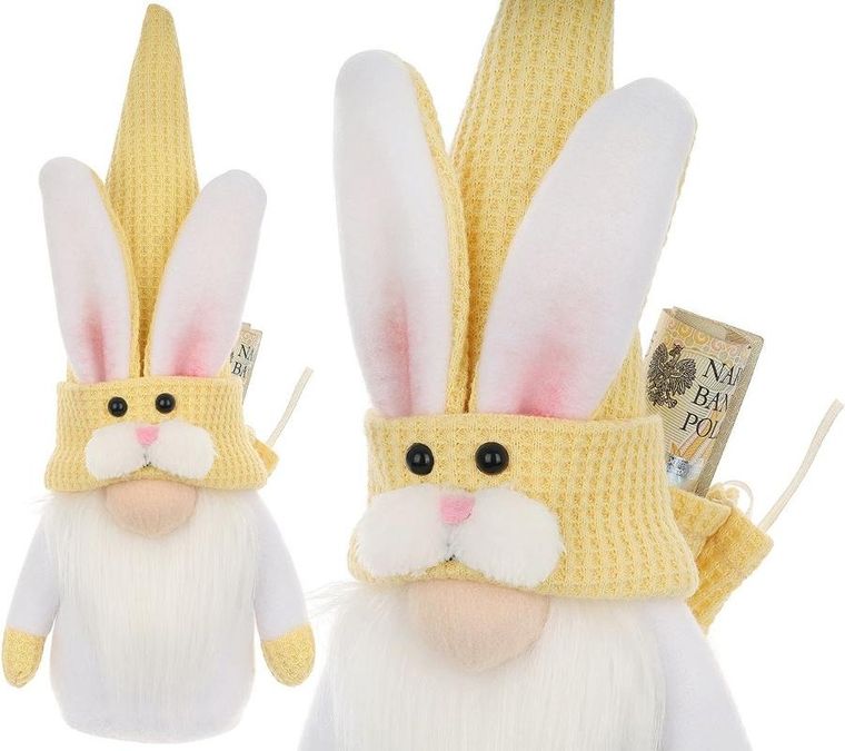 Saska Garden, dekoracja wiosenna, skrzat zajączek, z workiem na prezent, żółty, 20 cm