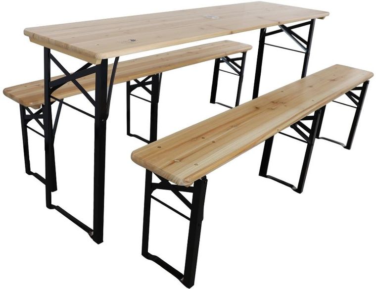 Saska Garden, drewniany stół i 2 ławki, zestaw mebli ogrodowych