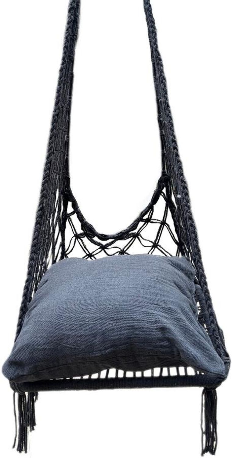 Saska Garden, hamak ażurowy, fotel wiszący z poduszką, ciemno szary, 60-60-115 cm