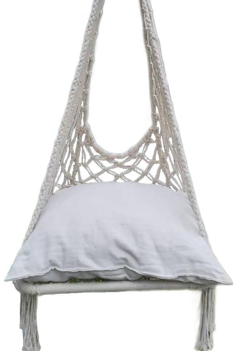 Saska Garden, hamak ażurowy, fotel wiszący z poduszką, ecru, 60-60-150 cm