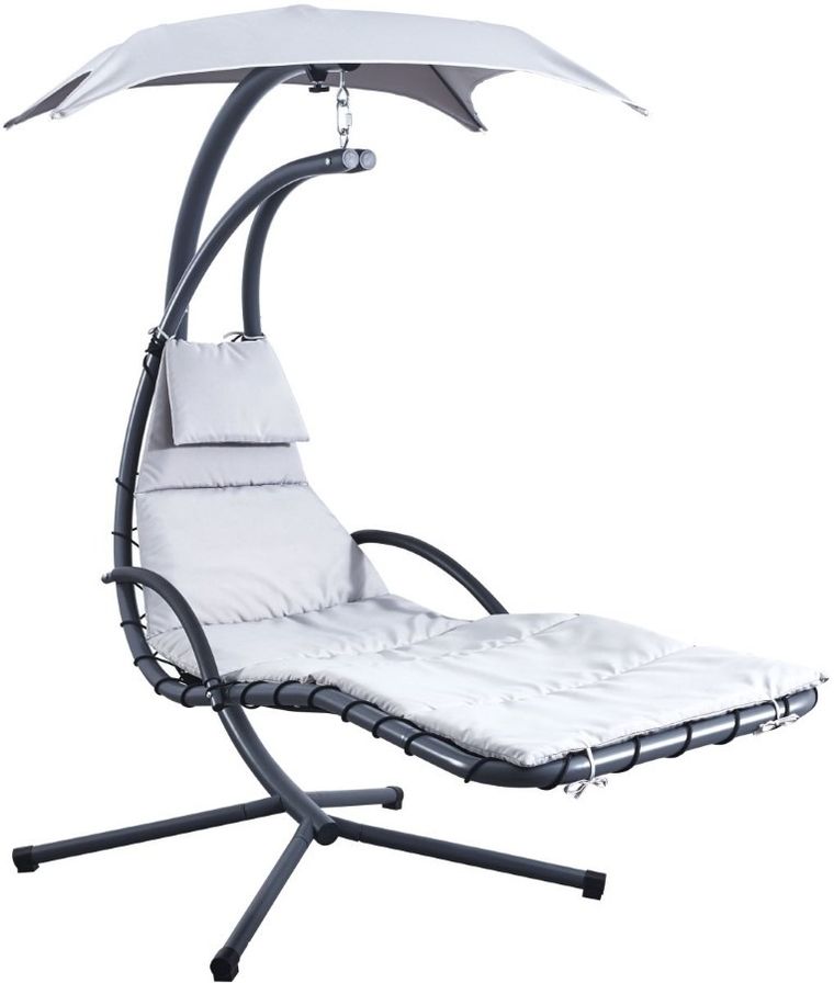 Saska Garden, huśtawka z parasolem, Lizbona, jasno-szara, 190-105-205 cm