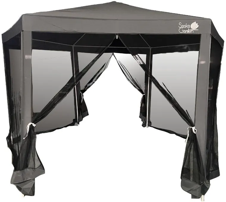 Saska garden, pawilon ogrodowy sześciokątny z moskitierą, szary, 2-2-2-25 m