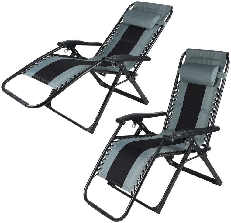 Saska Garden, składany leżak ogrodowy, czarno-szary, 162-52/65-110 cm