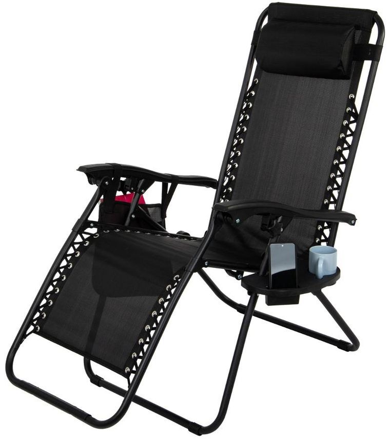 Saska Garden, składany leżak ogrodowy, czarny, 175-52/65-107 cm