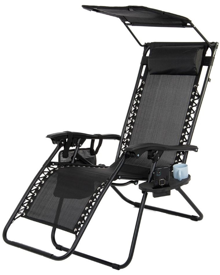 Saska Garden, wielofunkcyjny składany leżak ogrodowy z daszkiem, czarny, 175-52/65-110 cm