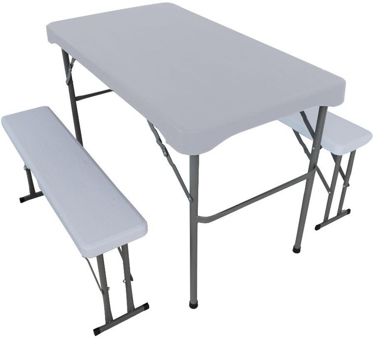 Saska Garden, zestaw piknikowo cateringowy, stół i 2 ławki, biały