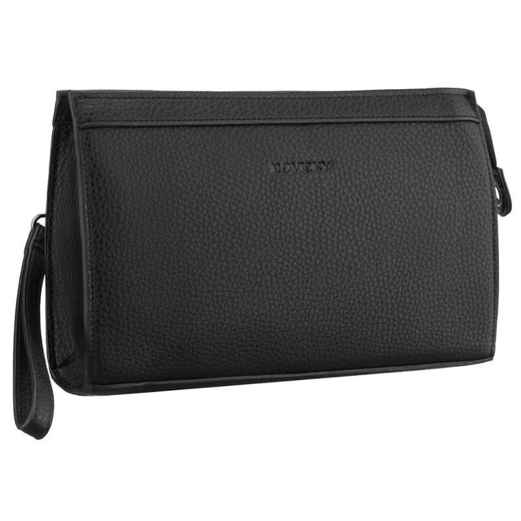 Saszetka do ręki, czarna, skóra ekologiczna, Rovicky