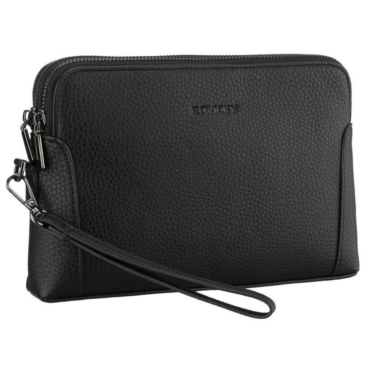 Saszetka do ręki, czarna, skóra ekologiczna, Rovicky