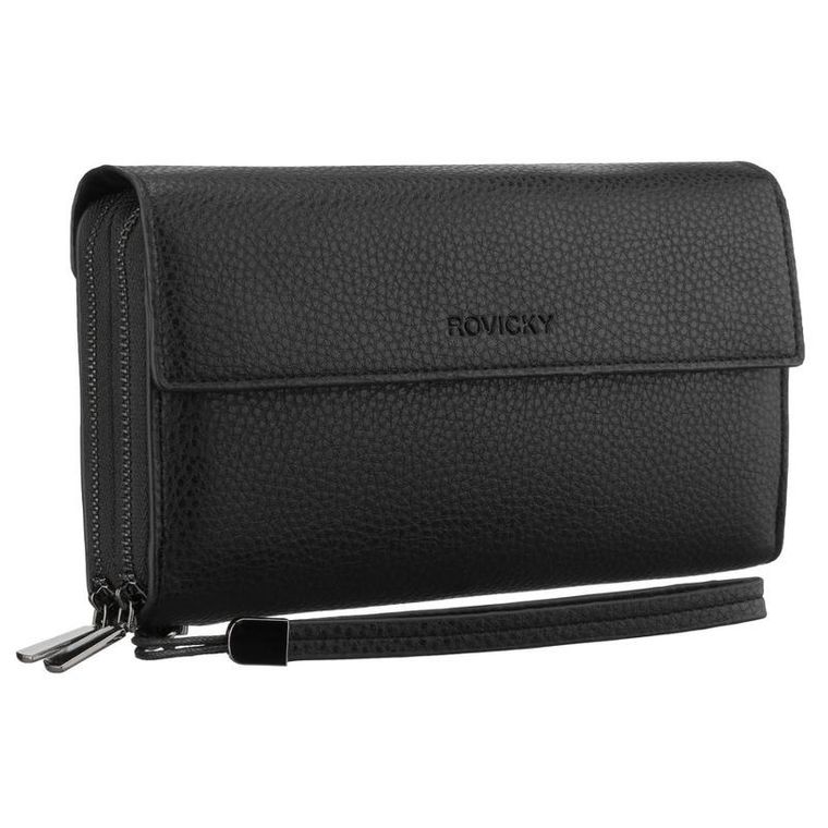 Saszetka do ręki, czarna, skóra ekologiczna, Rovicky