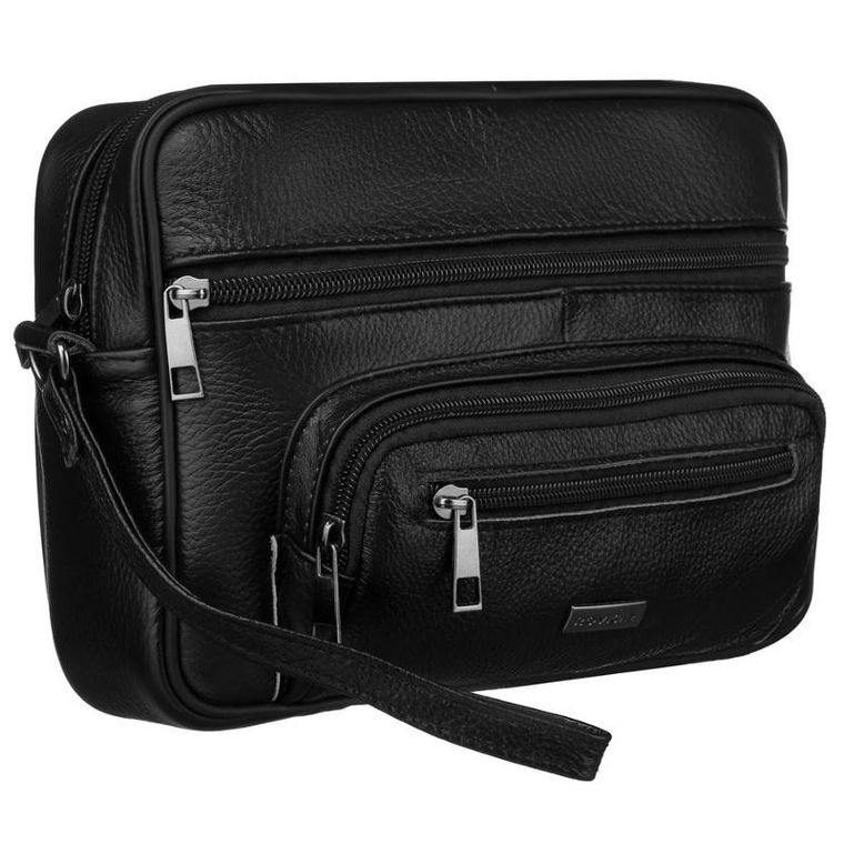 Saszetka do ręki, czarna, skórzana, Rovicky