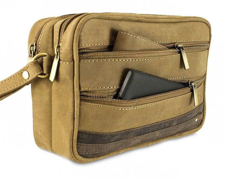 Saszetka męska z nubukowej skóry, ze smyczką, Always Wild