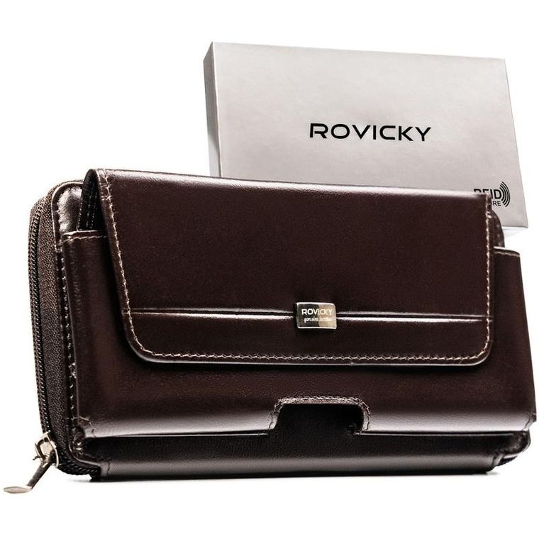 Saszetka na biodro, brązowa, skórzana, Rovicky