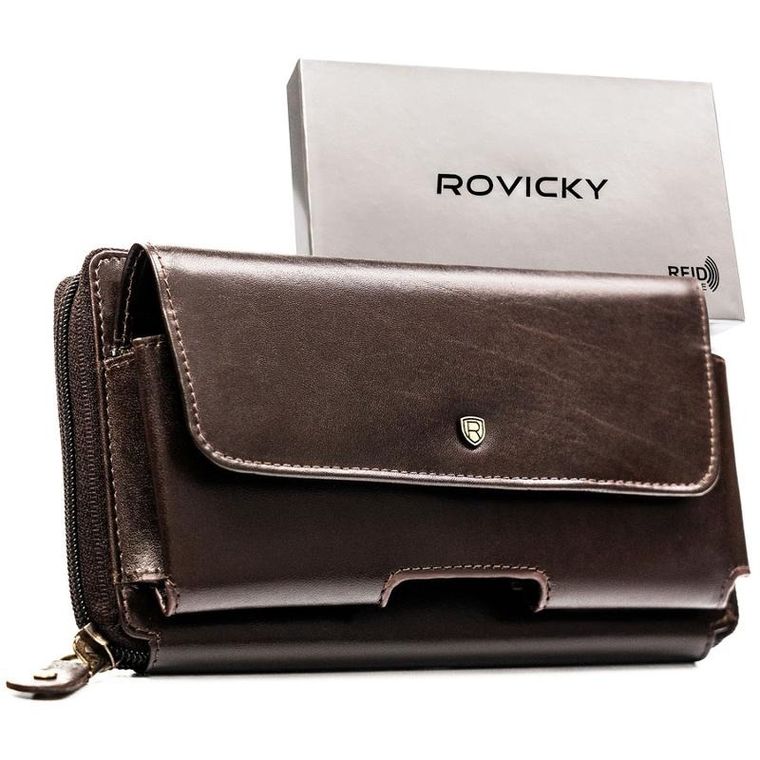Saszetka na biodro, brązowa, skórzana, Rovicky