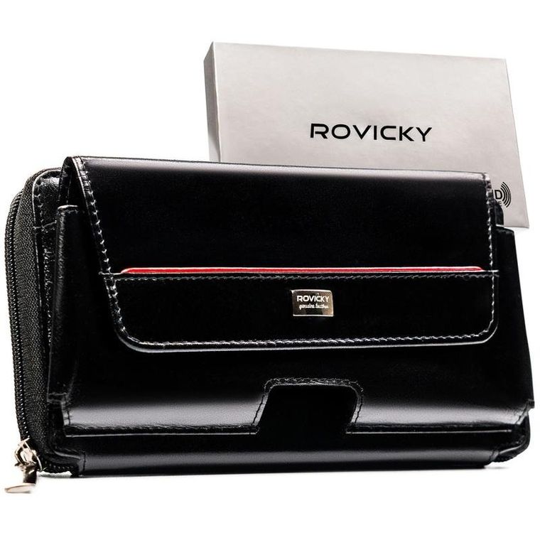 Saszetka na biodro, czarna, skórzana, Rovicky