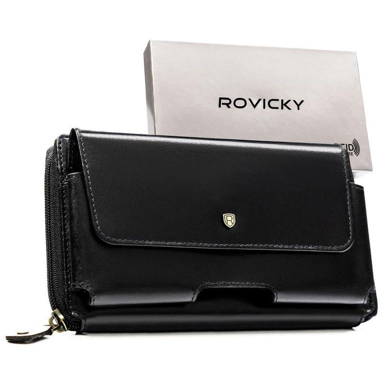 Saszetka na biodro, czarna, skórzana, Rovicky
