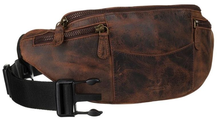 Saszetka na biodro, nerka, brązowa, skórzana, Peterson