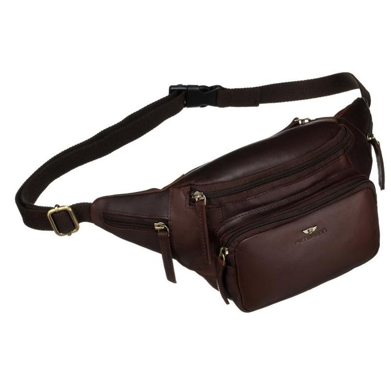 Saszetka na biodro, nerka, brązowa, skórzana, Peterson