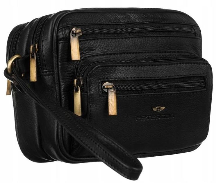 Saszetka na biodro, nerka, czarna, skóra ekologiczna, Peterson