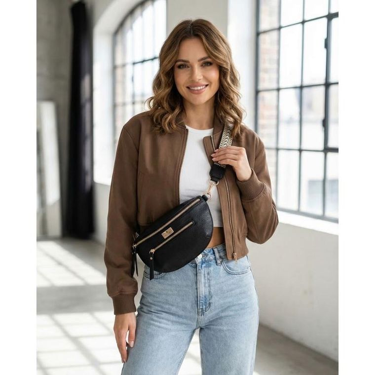 Saszetka na biodro, nerka, czarna, skóra ekologiczna, Peterson