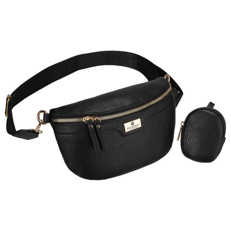 Saszetka na biodro, nerka, czarna, skóra ekologiczna, Peterson