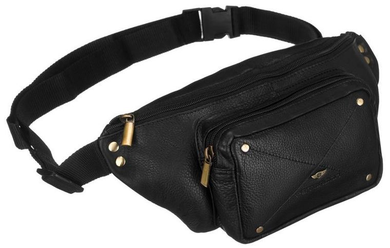 Saszetka na biodro, nerka, czarna, skórzana, Peterson