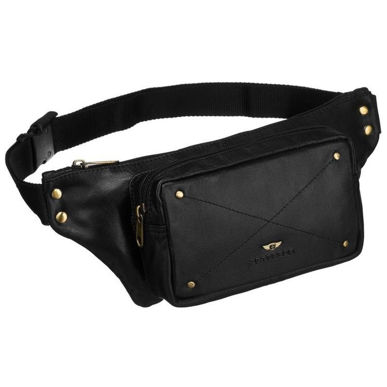 Saszetka na biodro, nerka, czarna, skórzana, Peterson