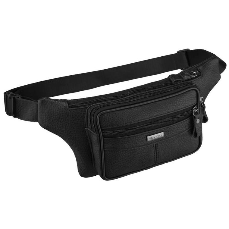 Saszetka na biodro, nerka, czarna, skórzana, Rovicky
