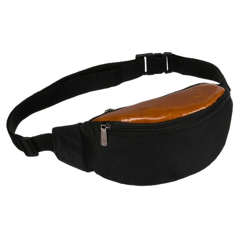 Saszetka na biodro, nerka, czarno-brązowa, Loren