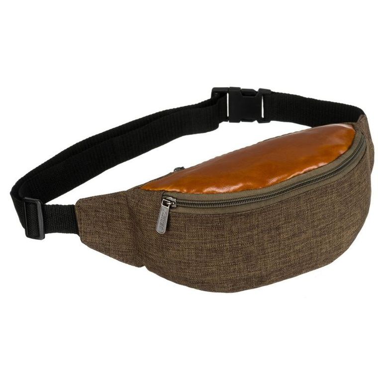 Saszetka na biodro, nerka, zielono-brązowa, Loren