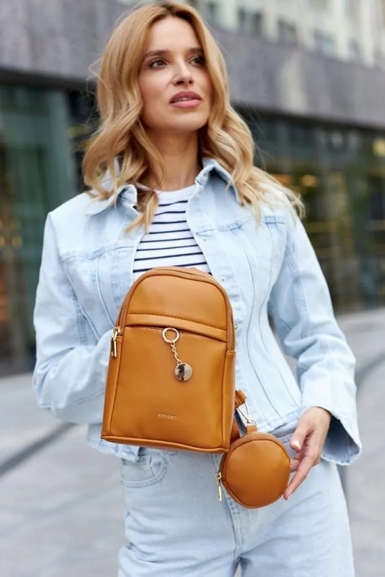 Saszetka na ramię, nerka, brązowa, skóra ekologiczna, Rovicky