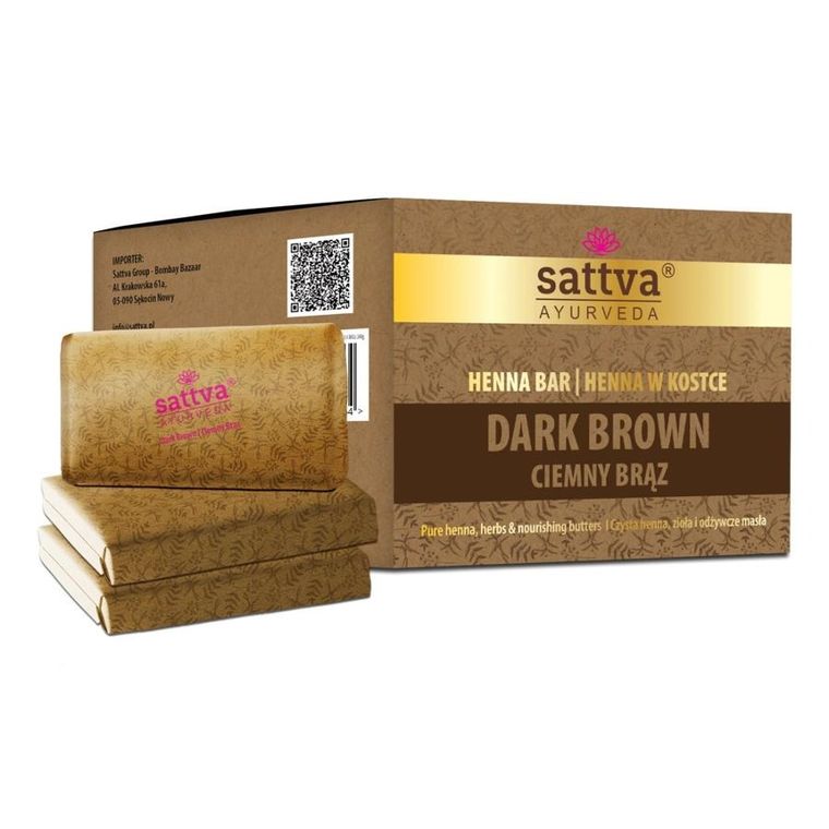 Sattva, Ayurveda Henna Bar, henna w kostce, Dark Brown, 3-80g