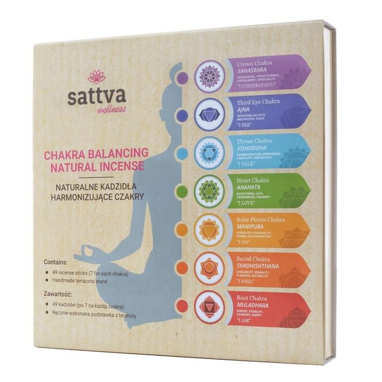 Sattva, Chakra Balancing Natural Incense, naturalne kadzidła harmonizujące czakry, 49 szt.