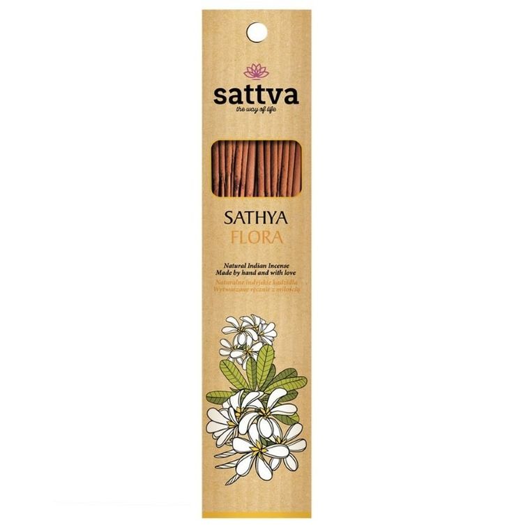 Sattva, Natural Indian Incense, naturalne indyjskie kadzidełko, Sathya Flora, 15 szt.