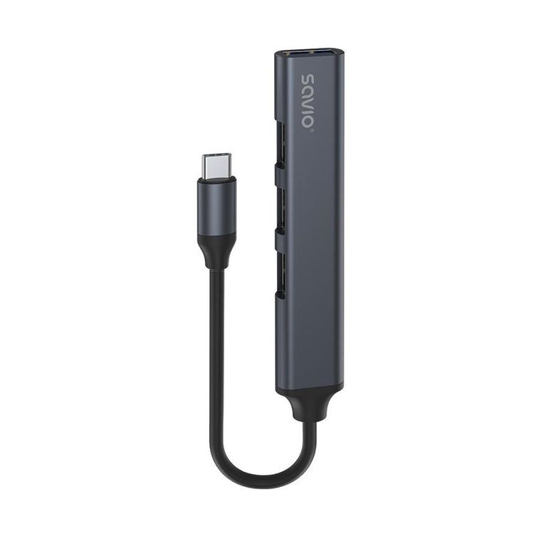 Savio, hub USB-A, 3xUSB-A 2.0, 1xUSB-A 3.0, szary