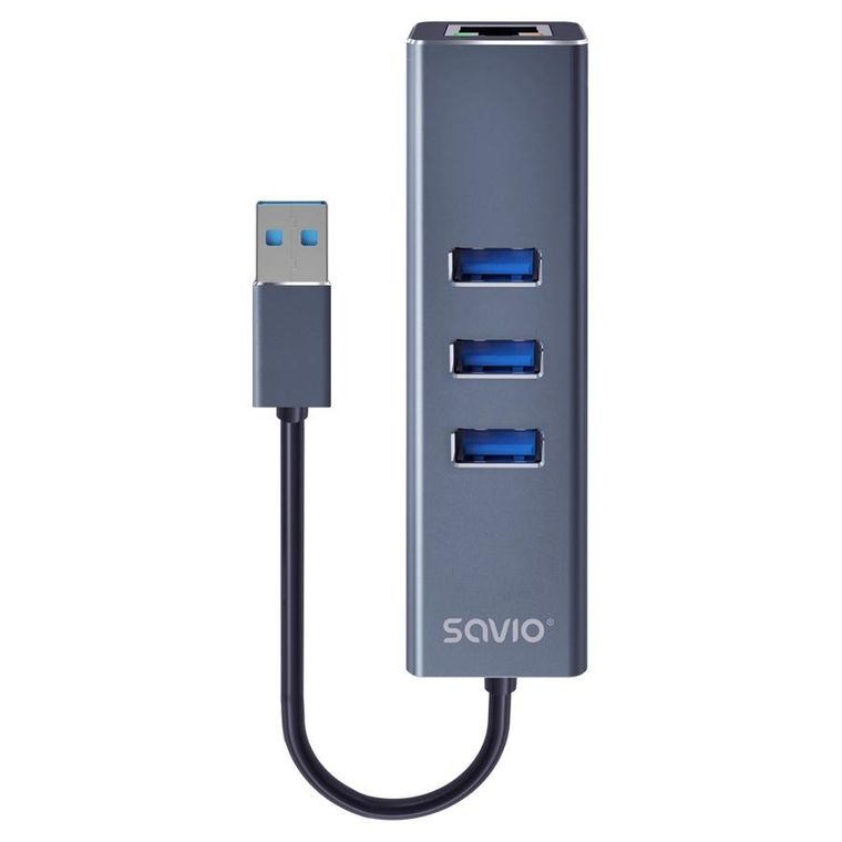 Savio, hub USB-A z adapterem, RJ-45