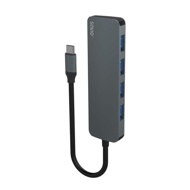 Savio, hub USB-C, 4xUSB-A, szary