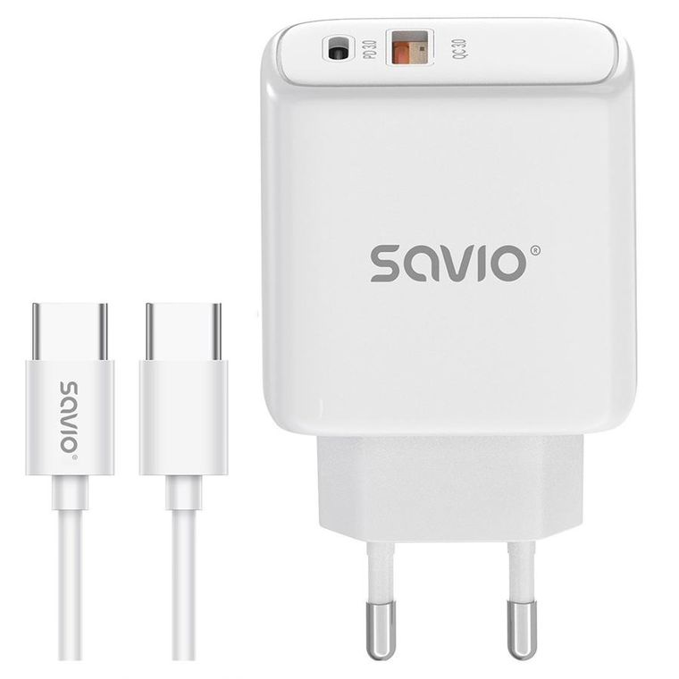 Savio, ładowarka sieciowa, 20W + kabel, 3.0, biała, LA-13