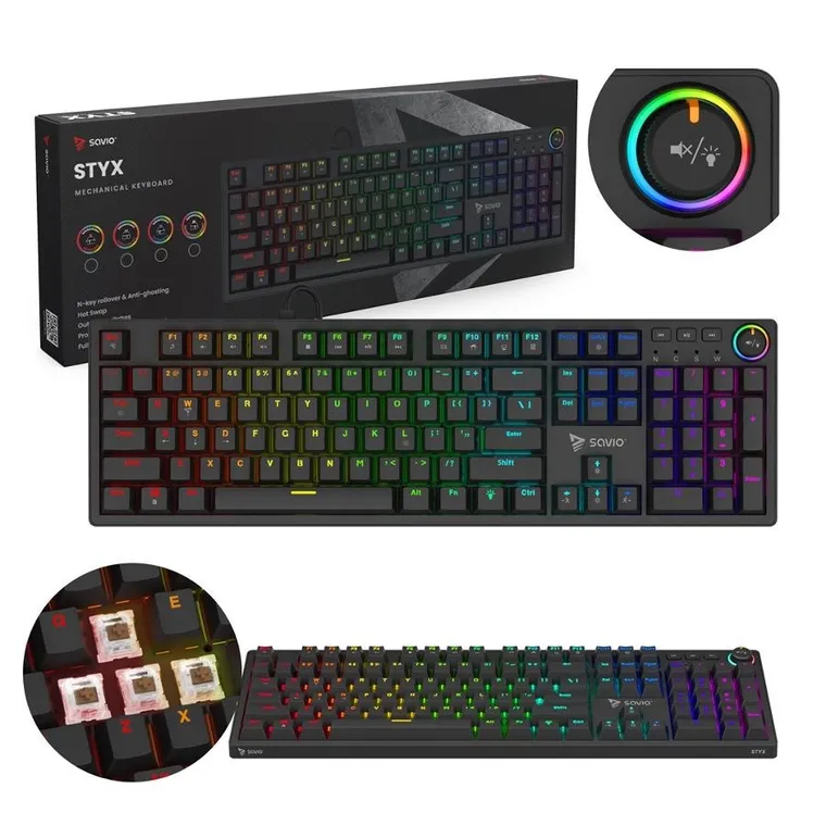 Savio, Styx, klawiatura mechaniczna, outemu, brązowy, Hot Swap RGB