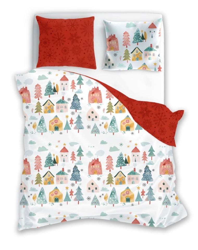 Scandic, Akwarelowe Miasteczko, 3-częściowy komplet pościeli, bawełna, 160-200 cm