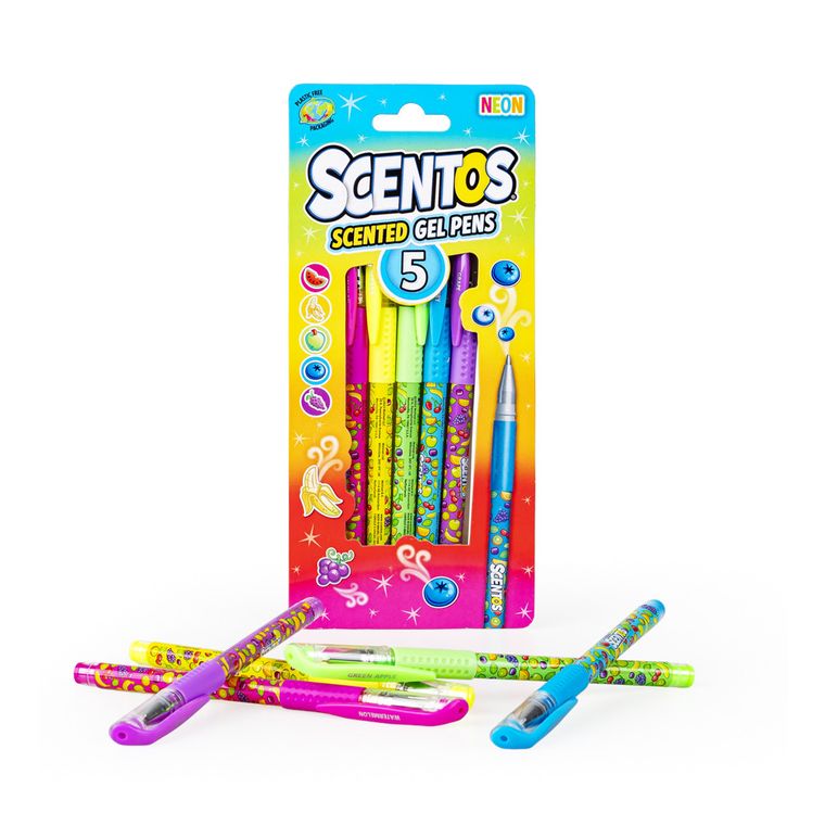Scentos, pachnące długopisy, żelowe, neonowe, 5 kolorów