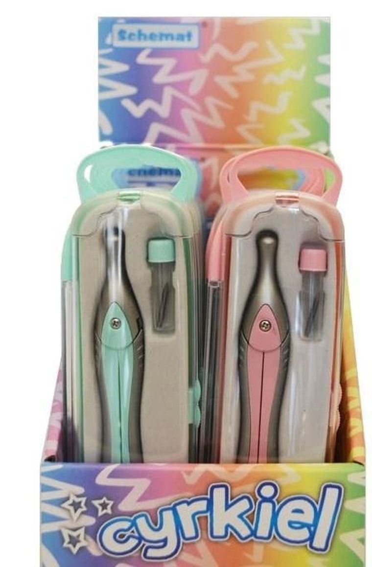 Schemat, cyrkiel szkolny z wkładami