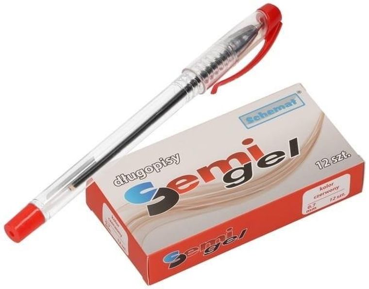 Schemat, długopis żelowy, czerwony, 12 szt.