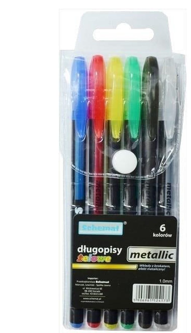 Schemat, długopisy żelowe metaliczne, 6 kolorów