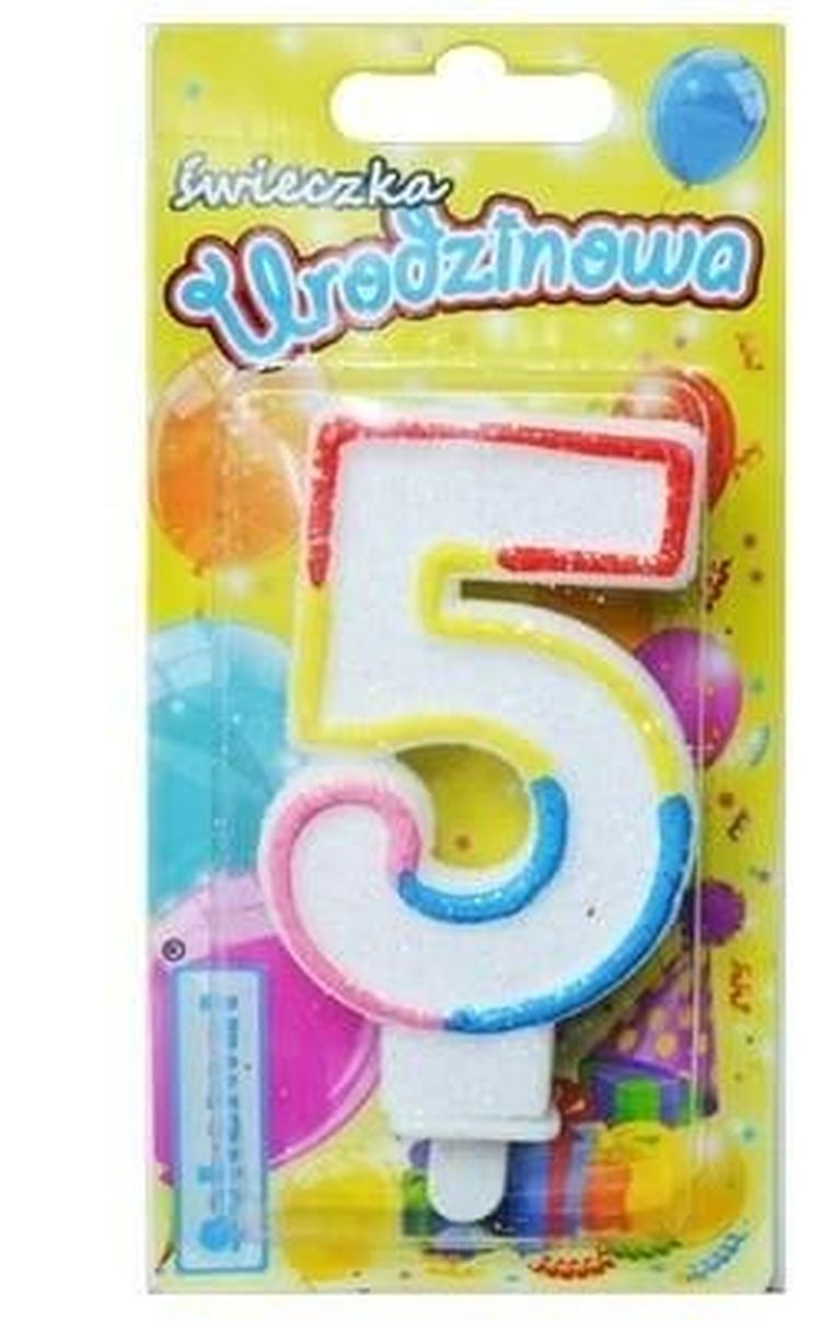 Schemat, świeczka urodzinowa, cyfra 5