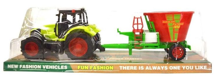 Schemat, traktor z czerwoną maszyną rolniczą