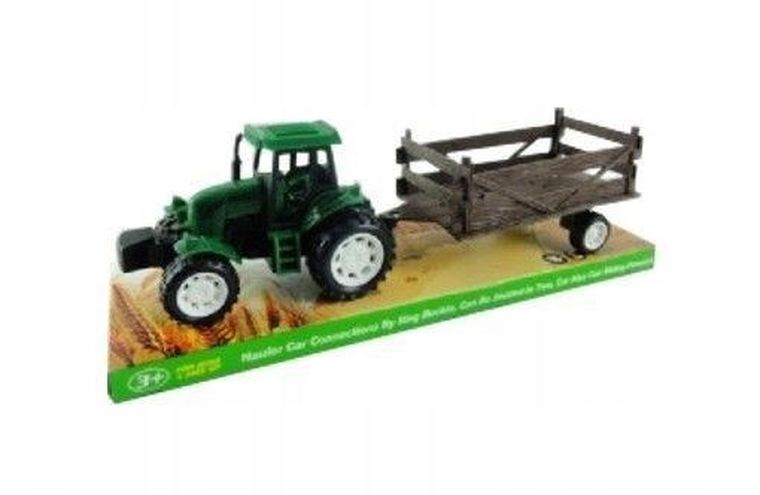 Schemat, traktor z drewnianą przyczepą