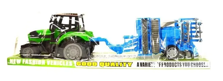 Schemat, traktor z niebieską maszyną rolniczą